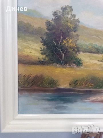 Стара маслена картина "Пейзаж с брези" – 78х59 см | Подписана, снимка 9 - Картини - 53438912