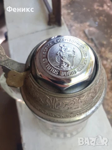 Стара немска халба за бира със звънец, снимка 5 - Антикварни и старинни предмети - 51357856