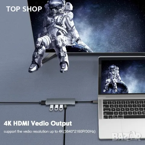 USB C хъб, многопортов адаптер 9 в 1  хъб със 100W мощност, снимка 6 - Захранвания и кутии - 49157903