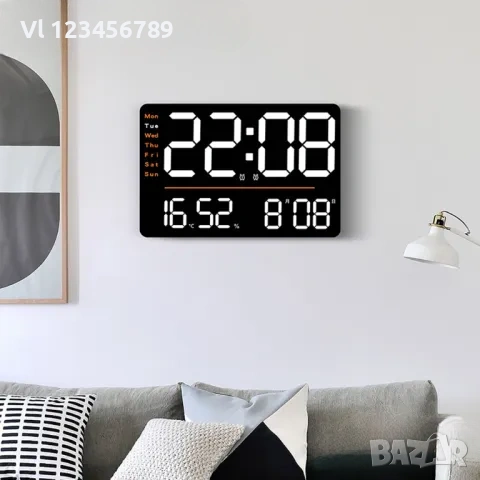 Цифров стенен часовник  Часовник с голям дисплей и цифри X6636 , снимка 2 - Стенни часовници - 53711020