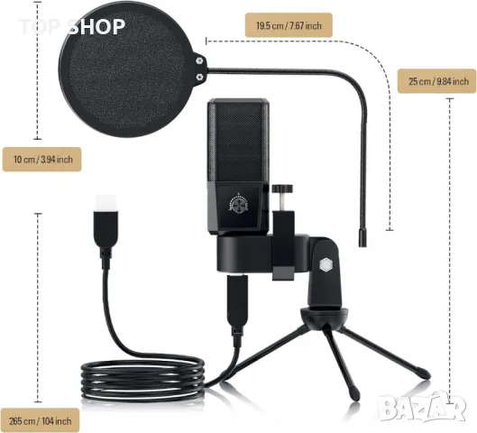Професионален  кондензаторен USB микрофон  JEEMAK PC23 , снимка 7 - Микрофони - 48804921