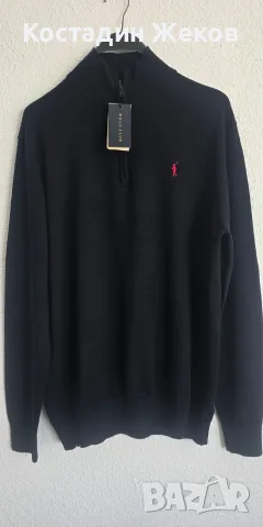 Нов със етикет. Мъжки оригинален пуловер с яка и къс цип (half-zip) на марката Polo Club. , снимка 3 - Пуловери - 56142627