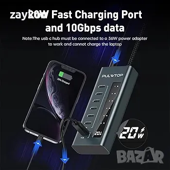 USB C хъб за лаптоп, 7 в 1 10Gbps USB C към USB C хъб, снимка 3 - Друга електроника - 47307564