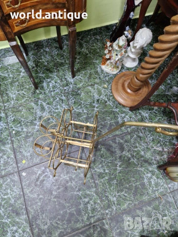 Прекрасна антикварна английска метална количка за бутилки за вино , снимка 5 - Антикварни и старинни предмети - 53249058
