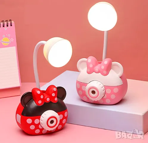 Детска нощна LED лампа презареждаема, с акумулаторна батерия Фотоапарат с острилка, розова за момиче, снимка 2 - Други - 47888379