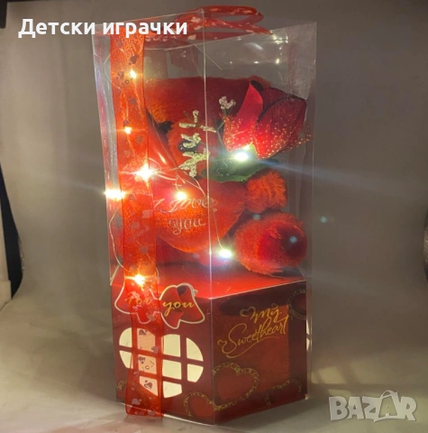 Плюшено мече с LED и сърце в прозрачна подаръчна опаковка, за Свети Валентин , снимка 3 - Плюшени играчки - 53145535
