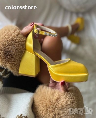 Сандали на ток - жълт сатен - VSN1