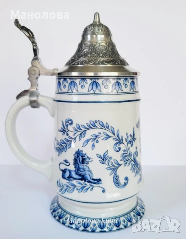 Бирена халба на известната мануфактура Schrobenhausen с калаен капак известна още като beer stein., снимка 9 - Други ценни предмети - 51211225
