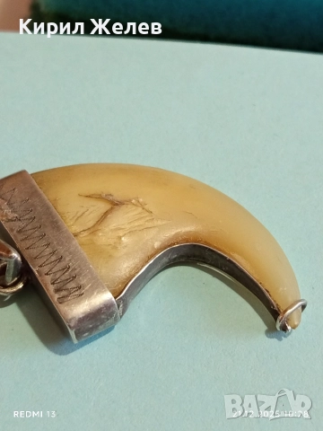 Сребърен медальон с тигров нокът с Индийски дизайн и сребърен обков 51789, снимка 6 - Колиета, медальони, синджири - 52863699