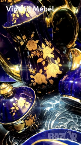 Сервиз в кобалтово синьо и с 22 карата позлата и , снимка 3 - Сервизи - 53695766
