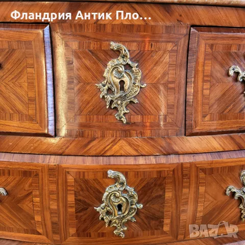 Античнен голям комод с мраморен плот и инкрустирани орнаменти, снимка 9 - Скринове - 48391808