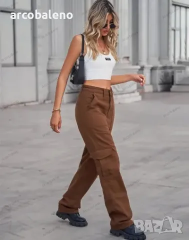 Дамски едноцветни ежедневни извънгабаритни хипстърски карго панталони, 5цвята , снимка 12 - Панталони - 47771967