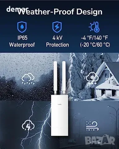 Cudy 4 г LTE Cat 6 Wi‑Fi 5 Outdoor рутер IP65 PoE LT700, снимка 3 - Рутери - 55871341