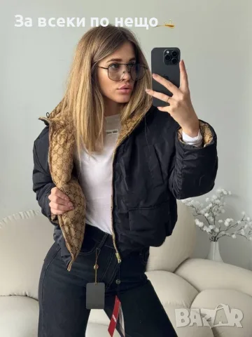 Gucci Дамско Двулицево Яке Бомбър С Монограм И Качулка Гучи Код E170, снимка 3 - Якета - 55922311