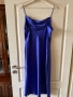 Нова синя midi миди дълга елегантна  парти коктейлна официална  сатен сатенена рокля гръцко деколте, снимка 3