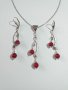 Прекрасен комплект бижута със скъпоценни камъни Рубини и нежна орнаментирана основа в цвят сребро, снимка 6