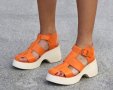 Сандали на платформа - оранжева кожа с бежово ходило - 650-MN, снимка 2