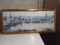 Hamburger Michel Landingsbrucken Binnenalsyer акварел подписан 90г панорама 132х58см Злат. рамка ст., снимка 5