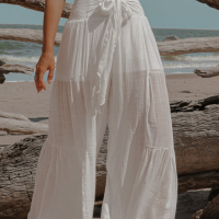 Дамски панталон в бяло, с висока талия и широки крачоли, снимка 11 - Панталони - 44597583