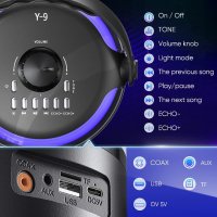 Караоке Bluetooth с LED светлина и 5 звукови ефекта, преносима караоке система с 2 безжични микрофон, снимка 3 - Караоке - 41892791