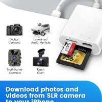 Oyuiasle Четец на SD карти за iPhone/iPad/Trail Game Camera/адаптер за камери/Plug and Play, снимка 2 - Чанти, стативи, аксесоари - 41336223