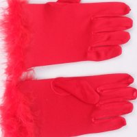 Червени сатенени къси ръкавици с пух, снимка 1 - Ръкавици - 39071144