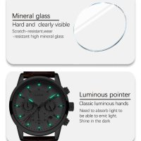 LIGE-Луксозен кварцов часовник,хронограф,дата,кожена каишка,високо качество, снимка 3 - Мъжки - 41424569