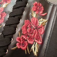 Колан/корсет за талия с бродерия цветя, имитация на кожа и ластик в черен цвят, снимка 6 - Корсети, бюстиета, топове - 41488677