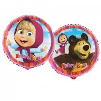 Маша и Мечока двустранен кръгъл фолио фолиев балон хелий или въздух парти рожден ден, снимка 1 - Други - 34094155