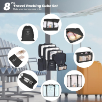 Maomaoyu 8 броя органайзери за опаковане на куфар, водоустойчиви, компресиращи, черни, снимка 2 - Други - 44735591