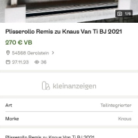 Плисирана щора Remis за Knaus Van Ti BJ 2021г за голям покривен прозорец отпред, снимка 10 - Къмпинг мебели - 44798013