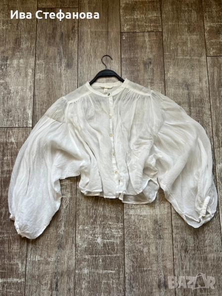 Нова елегантна бяла риза лен ленена вискоза буфан разкошен ръкав  , снимка 1