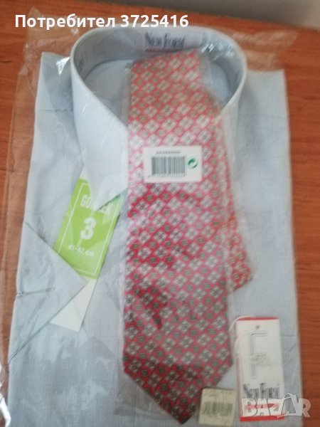 Риза с къс ръкав и вратовръзка нови, размер 41-42, снимка 1