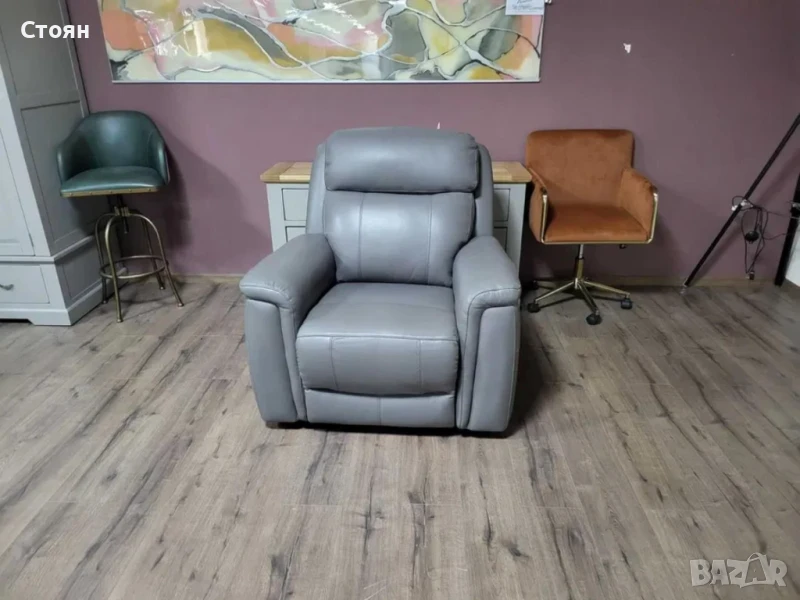 Сив кожен фотьойл La-z-boy, снимка 1