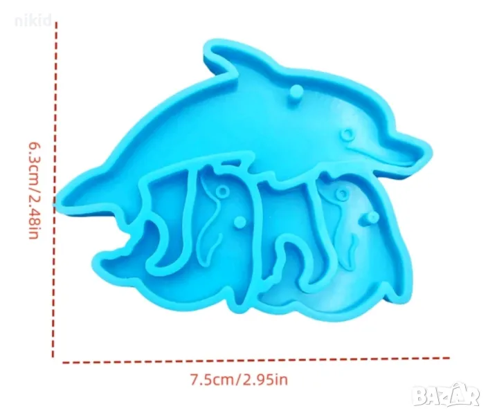Делфин делфини плитък силиконов молд форма висулка обеци ключодържател смола, снимка 1