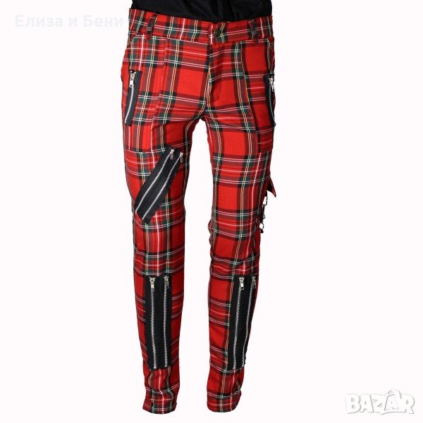 Пънк алтърнатив панталон шотландко каре, катарами, ципове марка Shark of Duisburg, снимка 1