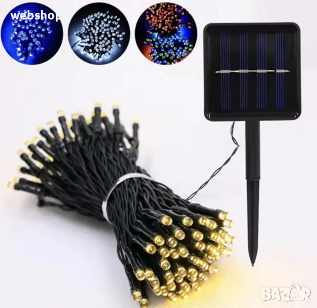 Водоусточиви Соларни коледни лампички 12 метра , 100 лампи,5 програми, снимка 1