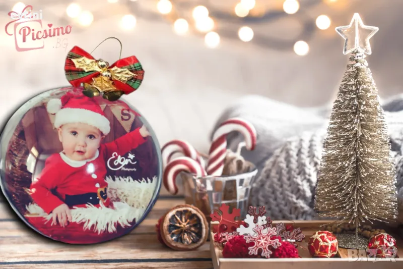 Коледна топка със снимка 6см. 8см. 10 или 12см., снимка 1
