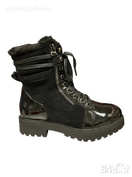 Дамски боти от еко велур и лачена кожа с топъл хастар в черно- 2005, снимка 1