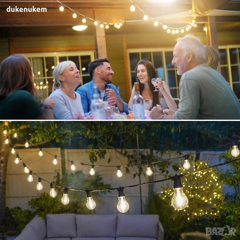 Външни LED парти лампички, 5м, S14, 10 крушки, IP65, снимка 1