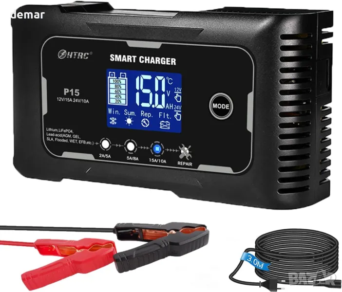 SolaMr 15A Зарядно за Акумулатори на Автомобили, 12V и 24V, с Температурна Компенсация, снимка 1