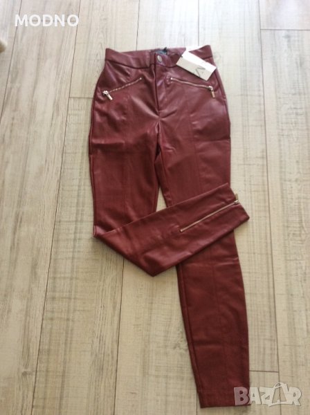 Модерен червен кожен панталон ЗАРА нов , снимка 1