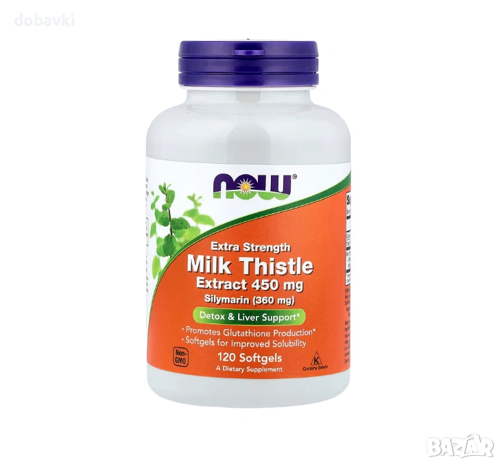 Добавка за черния дроб NOW Foods, Milk Thistle Extract, 450 mg, 120 Softgels, снимка 1