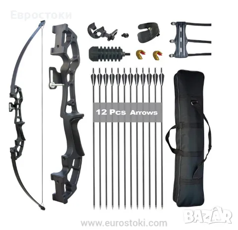 Лък за възрастни Tongtu, 30lb 100kg, комплект извит лък за стрелба със стрели от фибростъкло , снимка 1