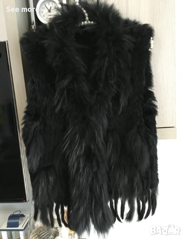 Natures Collection eлек в черно с естествен косъм заек и лисица XS/Sсица XS/S, снимка 1