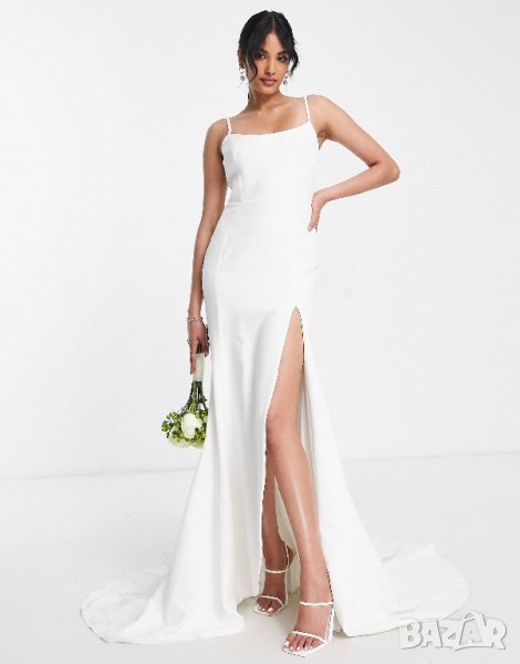 Сватбена / булчинска бяла дълга рокля, тип русалка, снимка 1