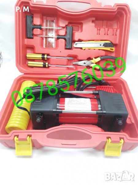 Компресор за гуми Двуцилиндров с инструменти 12V , снимка 1