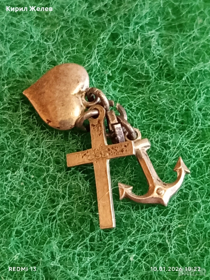 Винтидж сребърна висулка три елемента СЪРЦЕ,КОТВА и КРЪСТ много красив стилен дизайн 52598, снимка 1