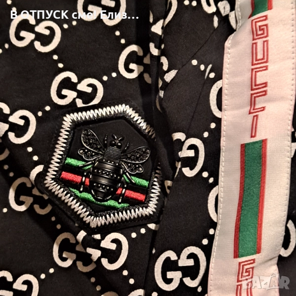 тениска маркова Гучи с обемна емблема-пчела апликация,черна нова, снимка 1