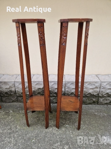 Чифт чудесни антикварни дървени високи масички цветарници , снимка 3 - Антикварни и старинни предмети - 52647833